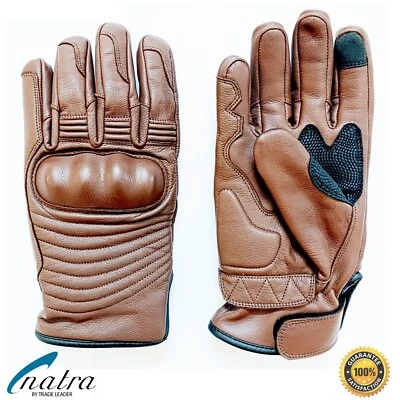Motorcycle Biker Gloves Braun Goat Leather S-3XL Motorcycle Gloves - Image 1 of 4