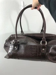 Bath & Body Works Large Brown Strap Tote Bag Faux Leather Croc Travel Duffel - Picture 1 of 6