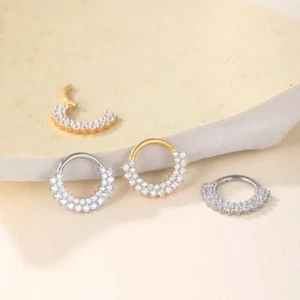 Fashion G23 Titanium Nose Ring Hoop Cubic Zirconia Cartilage Piercing Ring - Picture 1 of 9