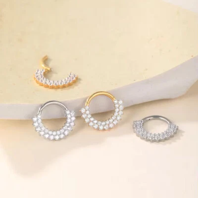 Fashion G23 Titanium Nose Ring Hoop Cubic Zirconia Cartilage Piercing Ring - Image 1 of 4