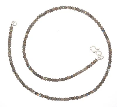 925 Argento Fine Blu Pietra Labradorite 4 MM Perline Rotonde 12 " Collana Q - Immagine 1 di 4