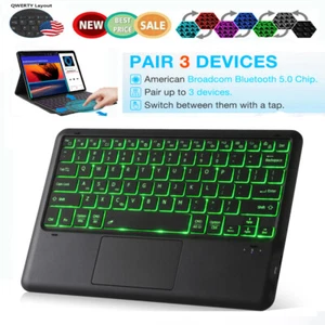 US Backlit Wireless Bluetooth Touchpad Keyboard for Android IOS Window Tablet PC - Picture 1 of 10