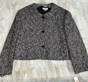 Vntg Talbots 20 Short Tweed Blazer Jacket Black White Button Front Collared New - Picture 1 of 10
