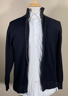Pronto Uomo Full-Zip Cardigan Sweater Mock-Neck Cotton/Acrylic ~ Men's L / Black - Image 1 of 4