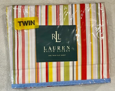 Harbor View Vintage Lauren Ralph Lauren Multi Stripe Flat Sheet Twin Size NEW - Image 1 of 4