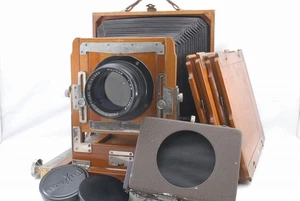 Corpo fotocamera legno 6 1/2 x 8 1/2 6,5 x 8,5 con Fujinar 250 mm 2 supporti piastra pellicola *B84 - Foto 1 di 14