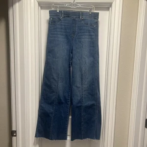 Spanx Wide Leg Jeans LARGE TALL Medium Wash High Rise Stretch 20407T - Picture 1 of 13