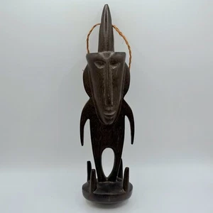 Vintage Hand Carved Wooden Ethnic Tribal Hanging Sculpture 2 Sided Functional - Picture 1 of 3
