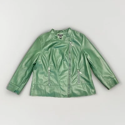 Chaqueta Alfani Moto Cuero Sintético Para Mujer Talla XL Forrada Verde Motociclista Estilo Otoño Foto 1 de 4