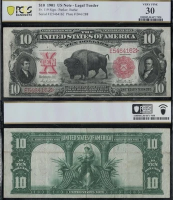 SC 1901 $10 Fr.119 Bisonte Legal Tender Dark Cherry Red Sello PCGS 30 (162) Foto 1 de 4