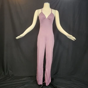 Tuta vintage anni 70 incrociata dietro spalline viola rosa scollo a V retrò discoteca - Foto 1 di 14