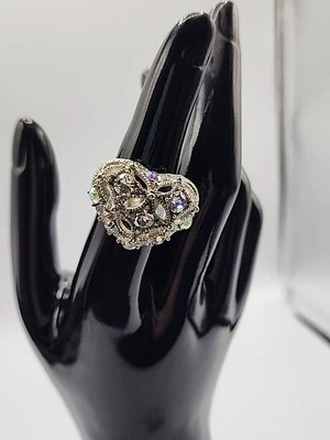 Anillo Vintage Elástico Talla 6 A 11 Silvertone Corazón Cookie Lee Años 80 11582 Foto 1 de 4