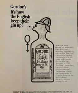 Gordon London 1970 ginebra seca anuncio impreso vintage cómo los ingleses mantienen la barbilla arriba - Imagen 1 de 1