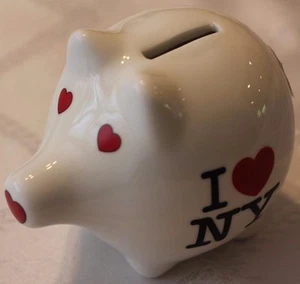 I LOVE NY PIGGY COIN SAVINGS BANK WHITE CERAMIC RED HEART - Picture 1 of 1