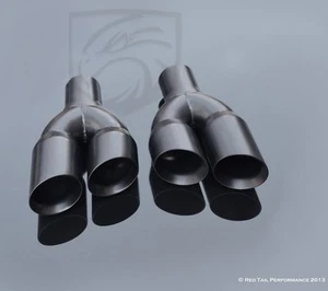 Exhaust Black Muffler Tips Dual Staggered 3" L & R Quad Set 2.25" ID 9.5" Long - Picture 1 of 1