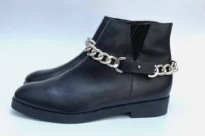 Zara Cuero Negro Tacón Botines Planos Cadena de Oro UK8 EUR41 US10 Ref. 3154 301 - Imagen 1 de 15