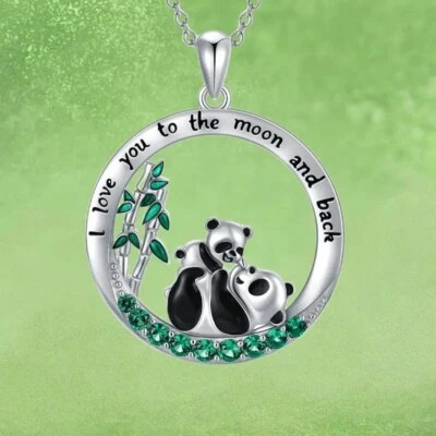 925 Placcato Argento Carino Panda Catenina Love A la Luna Retro Ciondolo Regalo - Immagine 1 di 4
