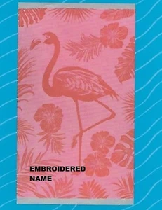 40" x 72" Oversized Name Embroidered Beach / Pool Towel With Flamingo & Hibiscus - Picture 1 of 4