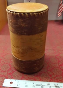 Cilindro redondo de corteza de abedul ruso vintage con tapa EXCELENTE 9" de alto, 16" alrededor - Imagen 1 de 4