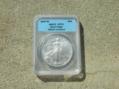 2007-W BURNISHED AMERICAN EAGLE SILVER DOLLAR ANACS SP70 - Image 1 of 4