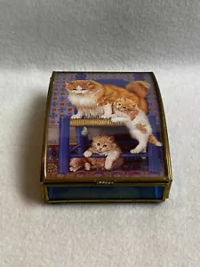 Portagioie/gioielli per gatti in vetro/ottone trasparente blu con coperchio incernierato - Foto 1 di 8