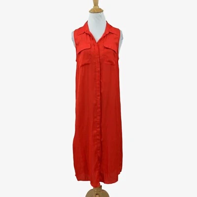 Vestido Boston Proper Mujer S Pequeño Rojo Cuello Oculto Botón Bolsillo en el Pecho Midi Foto 1 de 4