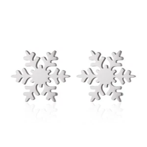 New Winter Snowflake Christmas Earrings Studs Stainless Steel Women Jewelry - Picture 1 of 13
