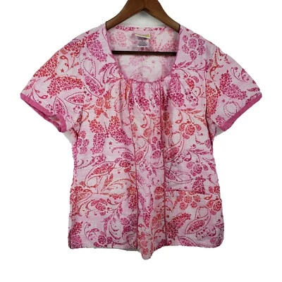 Skechers Medical Scrub Top Pink Floral Cotton Women's Large - Image 1 of 4