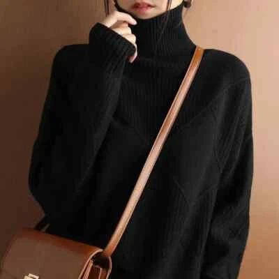 Cashmere sweater women turtleneck sweater pure color knitted turtleneck pullover - Image 1 of 4