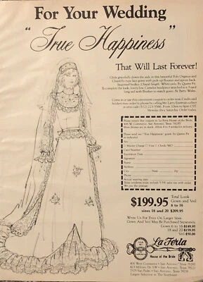 1979 La Feria Casa da Noiva IMPRESSÃO ANÚNCIO San Antonio Antigo 1970 Lojas de Noivas de Casamento - Imagem 1 de 4