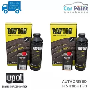 2 x UPOL Raptor BLACK Truck Bed Liner 1 Bottle U-POL Raptor + Hardener Kits - Picture 1 of 6