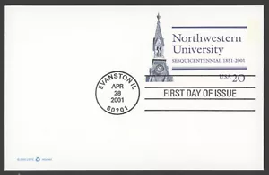 2001 US Scott# UX363 Northwestern University 20c Postal Card FDC - Picture 1 of 1