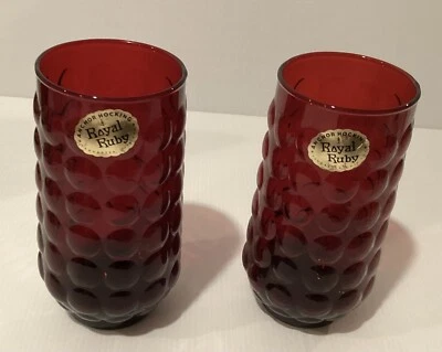 1960's Anchor Hocking Royal Ruby Bubble Glass Tumbler Small Vase 15cm tall  XMAS - image 1 of 4