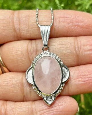 White Gold Filled Pink Rose Quartz Fashion Pendant Locket FREE ASSORTED CHAIN #3 - Image 1 of 4
