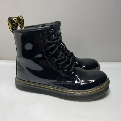Botas de Combate Dr. Martens Niñas Talla 3 Negro Cuero Patentado AirWair Core Zavala Foto 1 de 4