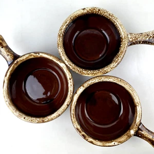 LOT 3 HULL BROWN DRIP BOWLS Soup Handle USA Mid Century MCM Vtg Kitchen Decor - Picture 1 of 20