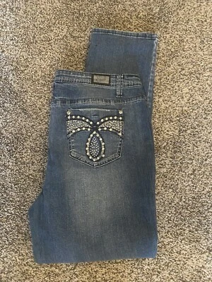 Jeans Earl Jean 14 elásticos pierna recta azul denim adornado pedrería Foto 1 de 4