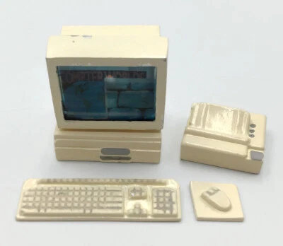 Dollhouse Miniatures 5 Pc. Metal Computer Set Monitor Hard Drive Office Desk - Image 1 of 4