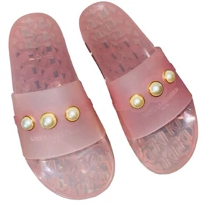 New Karl Lagerfeld Tula Open Toe Pink Slip On Pool Slides Size 7 M - Picture 1 of 7