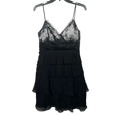 Max and Cleo Strappy Tiered Party Dress Size 8 Black Mini Ruffle Lace Sleeveless - Image 1 of 4