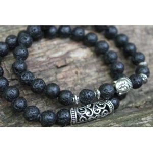 2 Stück Yogaarmbänder aus 8 mm Lavaperlen Lavaarmband Buddha - Foto 1 di 5