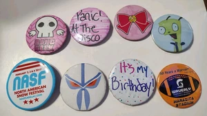Vintage Button Pinback Lapel Pin Lot 8 Mixed Advertising Sayings Cartoon - Picture 1 of 11