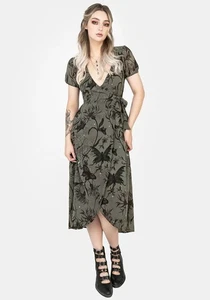 Disturbia Gloriana Floral Print Chiffon Midaxi Wrap Dress Womens 12 Fairy Gothic - Picture 1 of 11