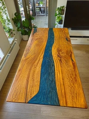Handcrafted Epoxy Dining table Top | Wooden Center Epoxy Top For Living Room Top - Image 1 of 4