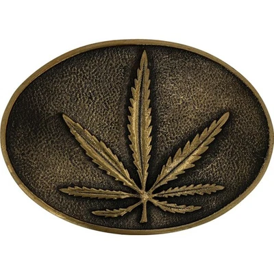 Brass Marijuana Weed Pot Leaf Hippie Hippy Smoker Stoner 1970s Vtg Belt Buckle - Image 1 of 4