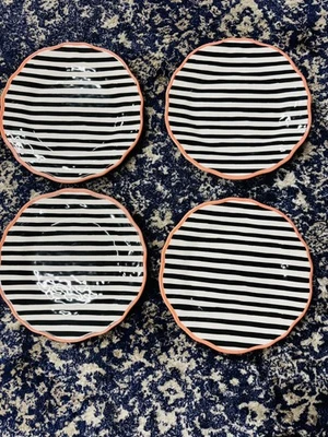 Set 4 Black & White Striped Cynthia Rowley 11” MELAMINE DINNER PLATES - Image 1 of 3