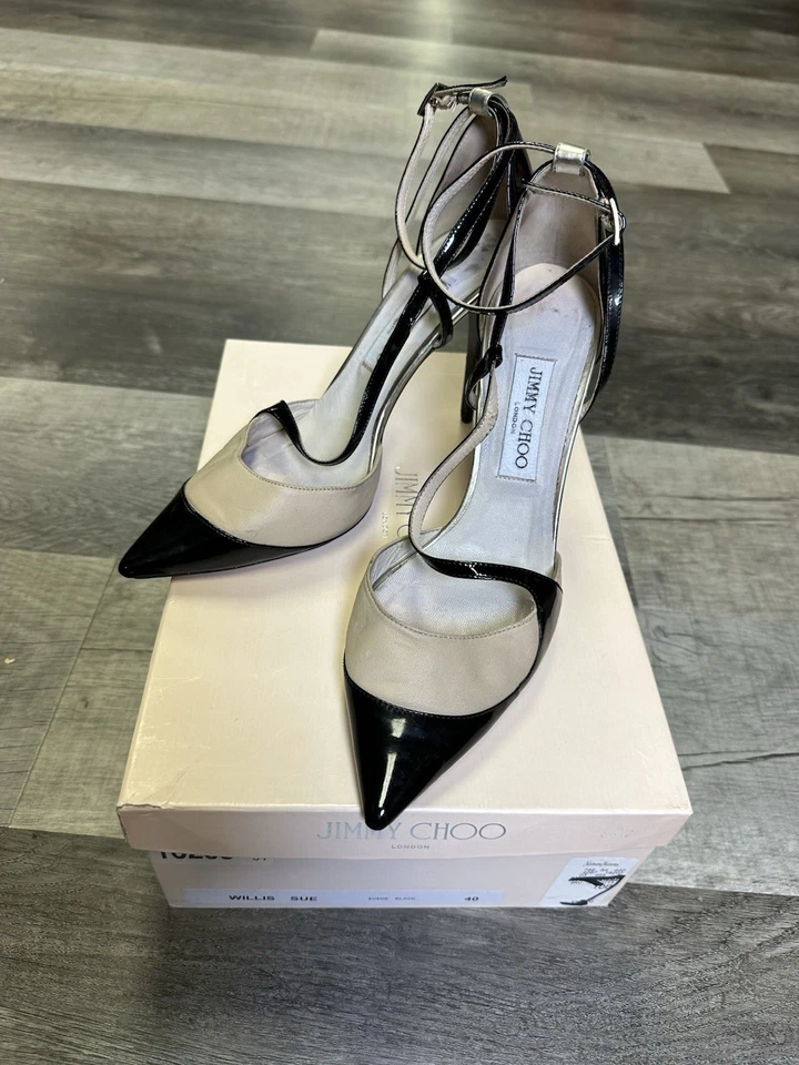 Jimmy Choo Willis Half D’Orsay Pumps Black Beige Patent & Suede Size 40 (US 10) - Image 1 of 4