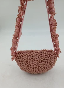 Rosa Perlen Stoff Schultertasche Handtasche Handarbeit Stil Blumen Riemen Damen - Bild 1 von 12