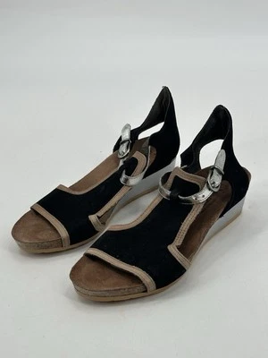 Sandálias femininas de cortiça acolchoadas conforto cunha couro preto Fiona tamanho EUA 6 - Imagem 1 de 4