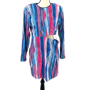 Something New Sequin Dress XL NWOT Blue Pink Cut Out Cocktail Glam Long Sleever - Picture 1 of 5